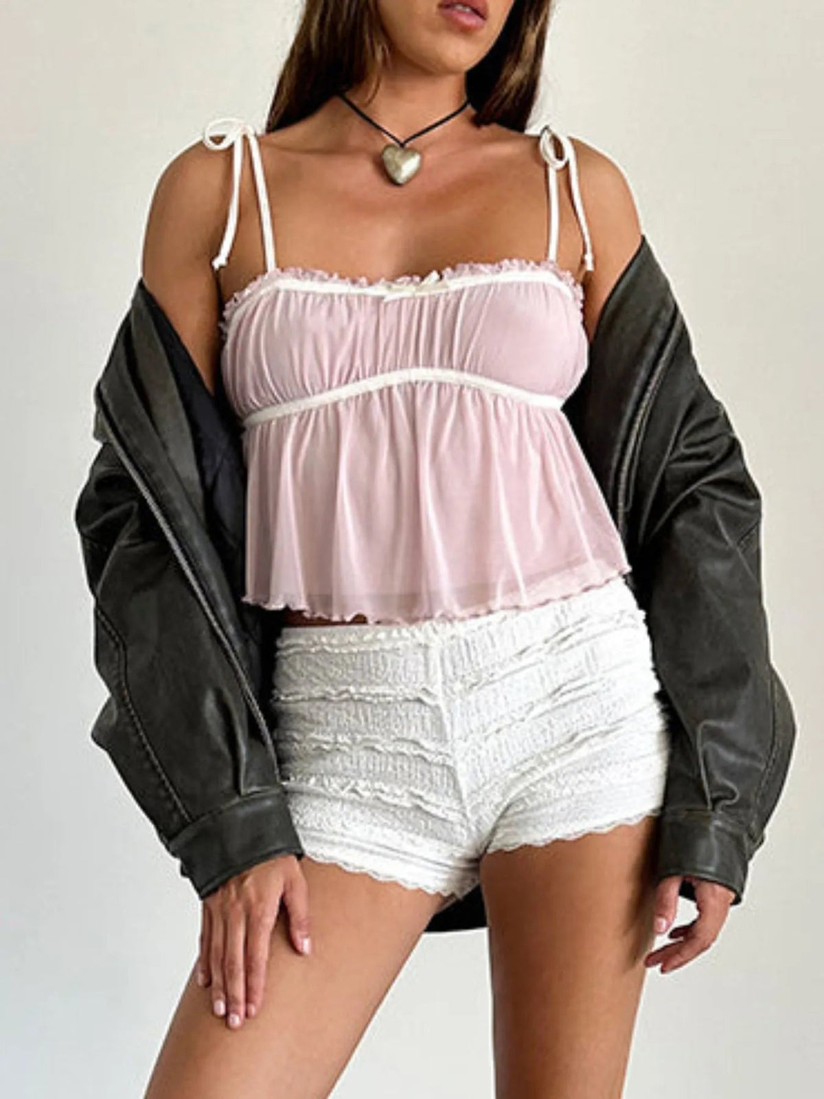 Contrast Trim Tie Straps Cami - Aura Apparel