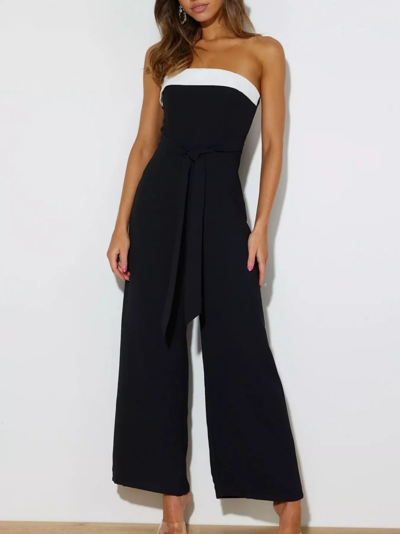 Contrast Tube Wide Leg Jumpsuit - Aura Apparel
