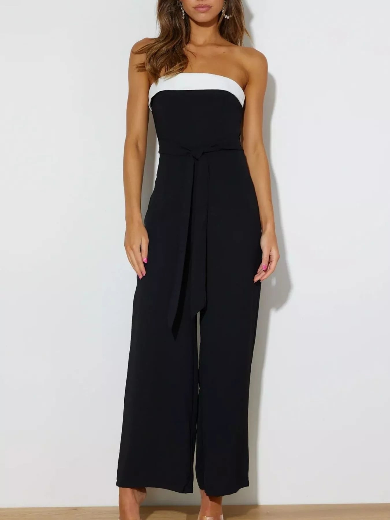 Contrast Tube Wide Leg Jumpsuit - Aura Apparel