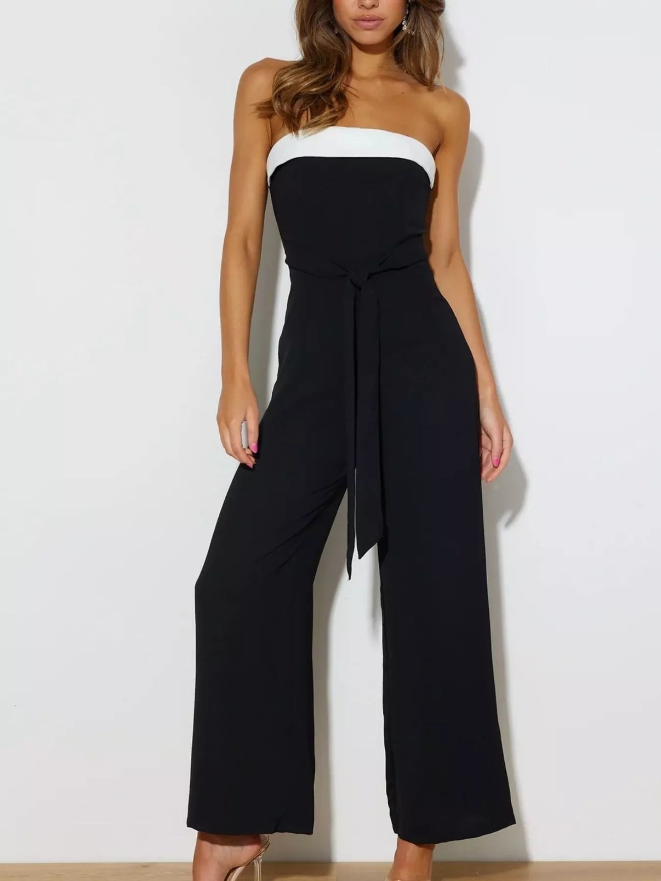 Contrast Tube Wide Leg Jumpsuit - Aura Apparel