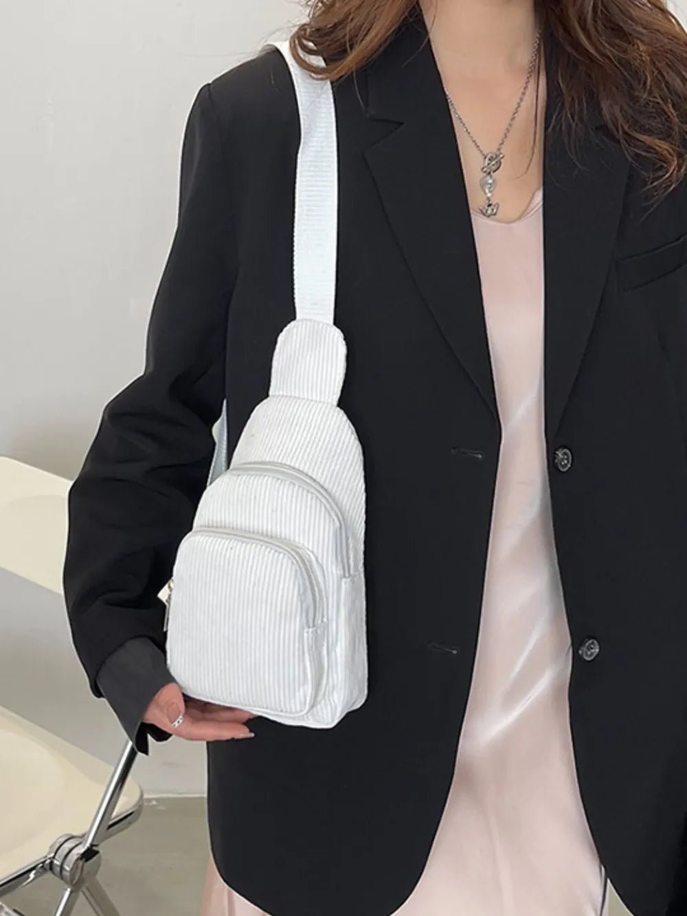 Corduroy Solid Color Crossbody Bag - Aura Apparel