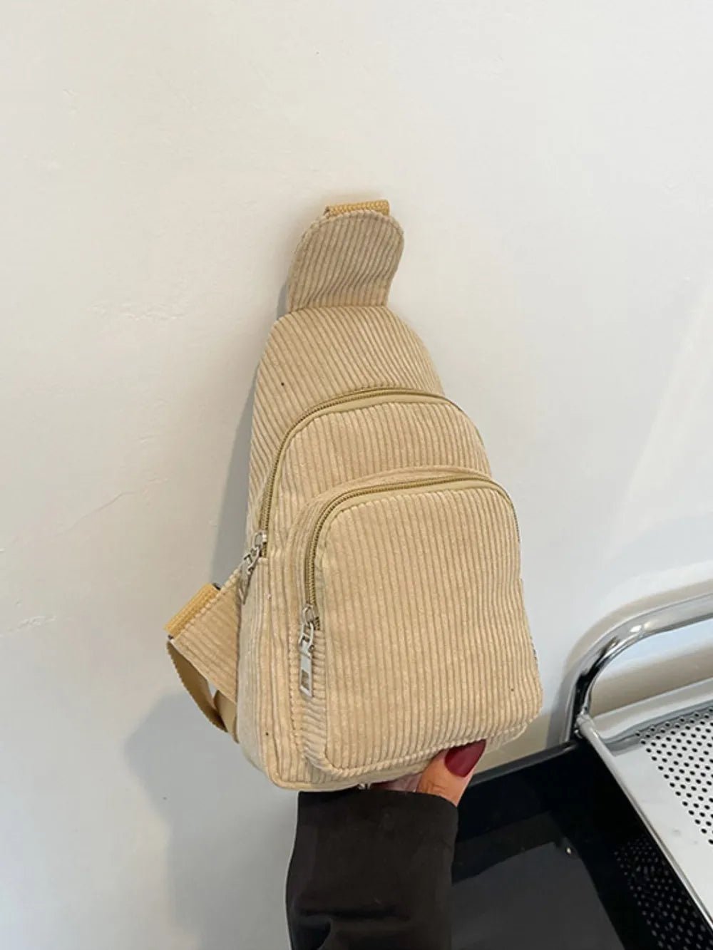Corduroy Solid Color Crossbody Bag - Aura Apparel