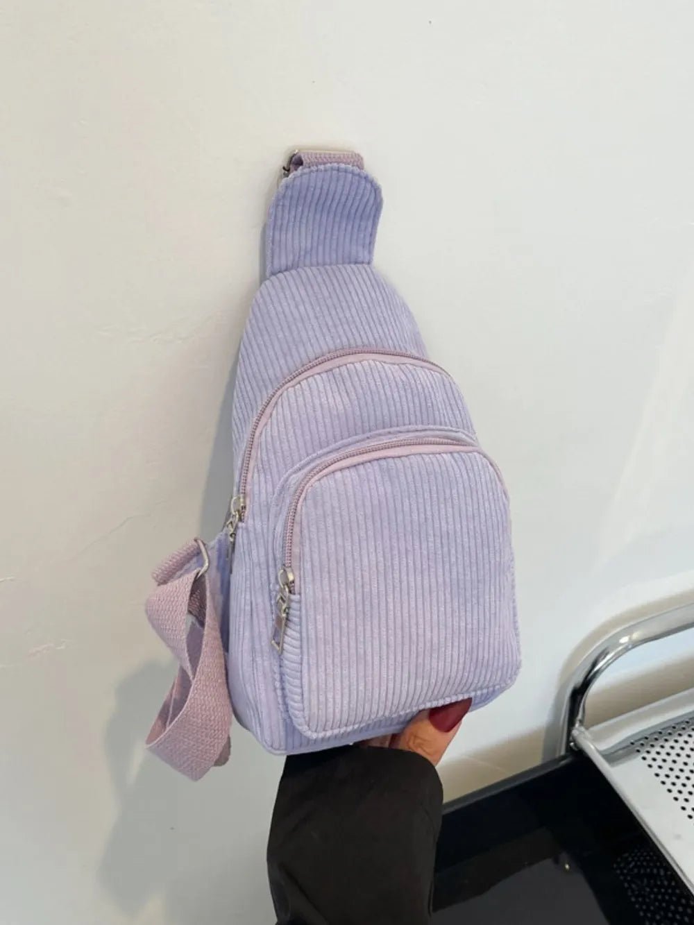 Corduroy Solid Color Crossbody Bag - Aura Apparel