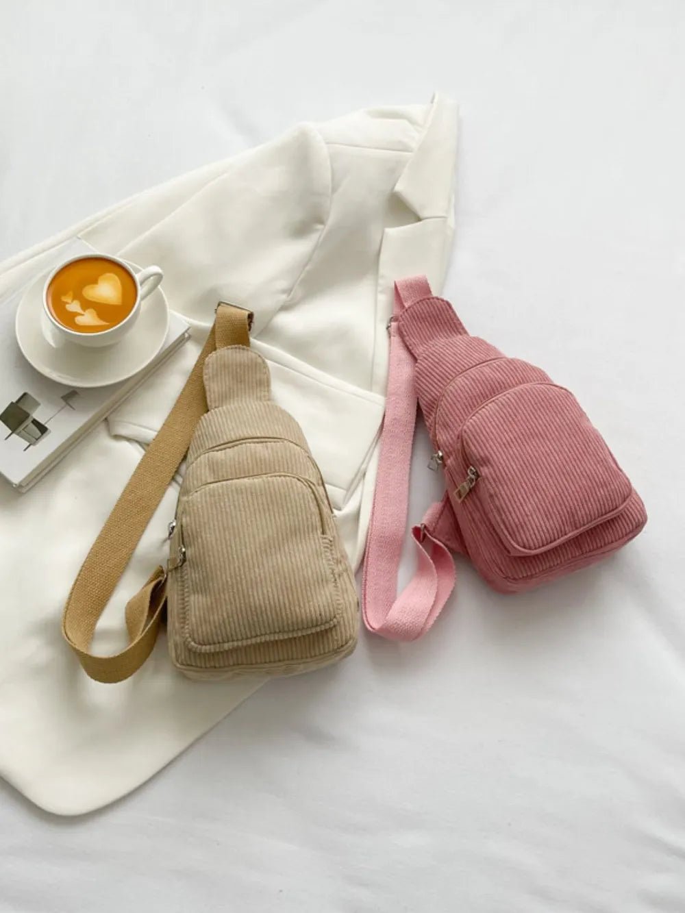 Corduroy Solid Color Crossbody Bag - Aura Apparel
