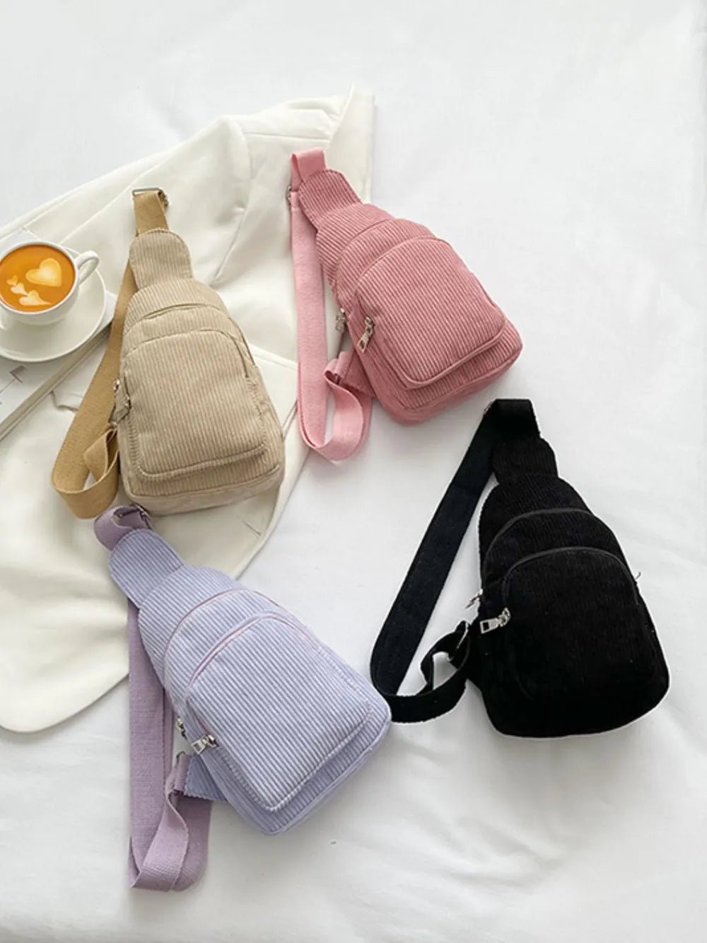 Corduroy Solid Color Crossbody Bag - Aura Apparel