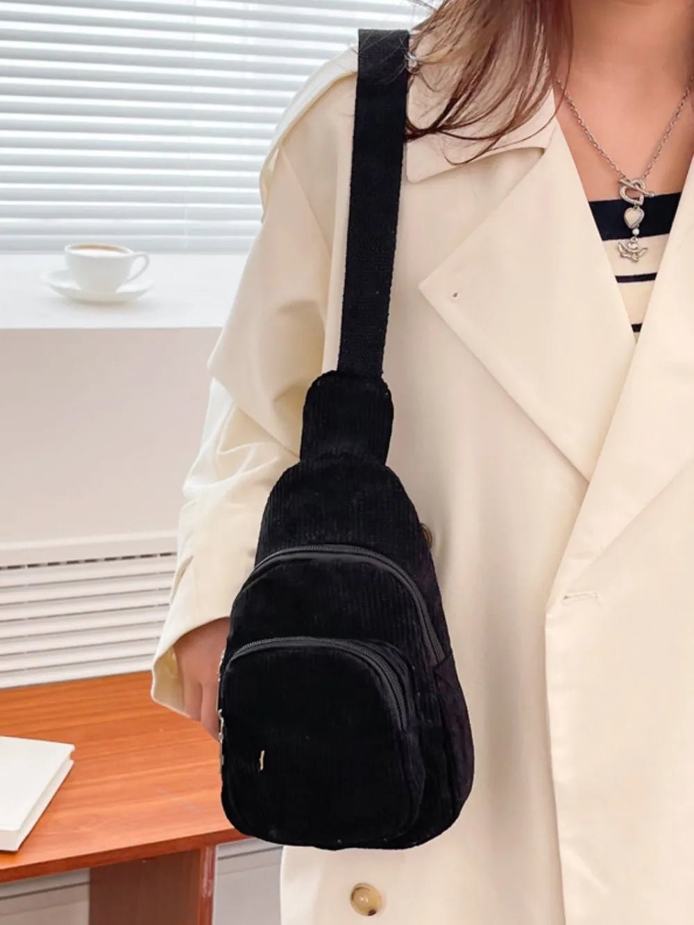 Corduroy Solid Color Crossbody Bag - Aura Apparel