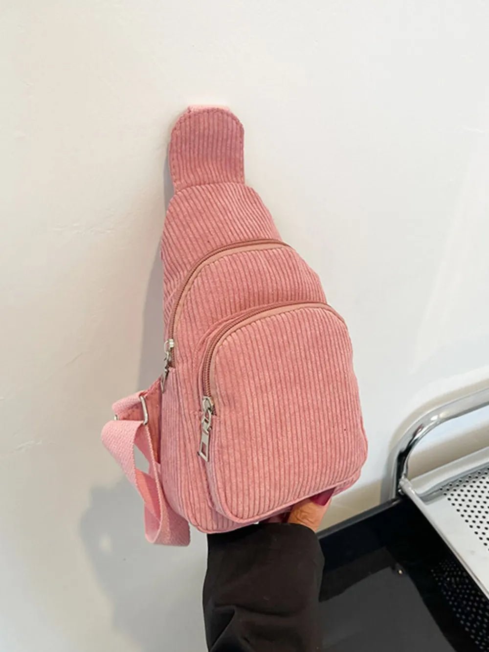 Corduroy Solid Color Crossbody Bag - Aura Apparel