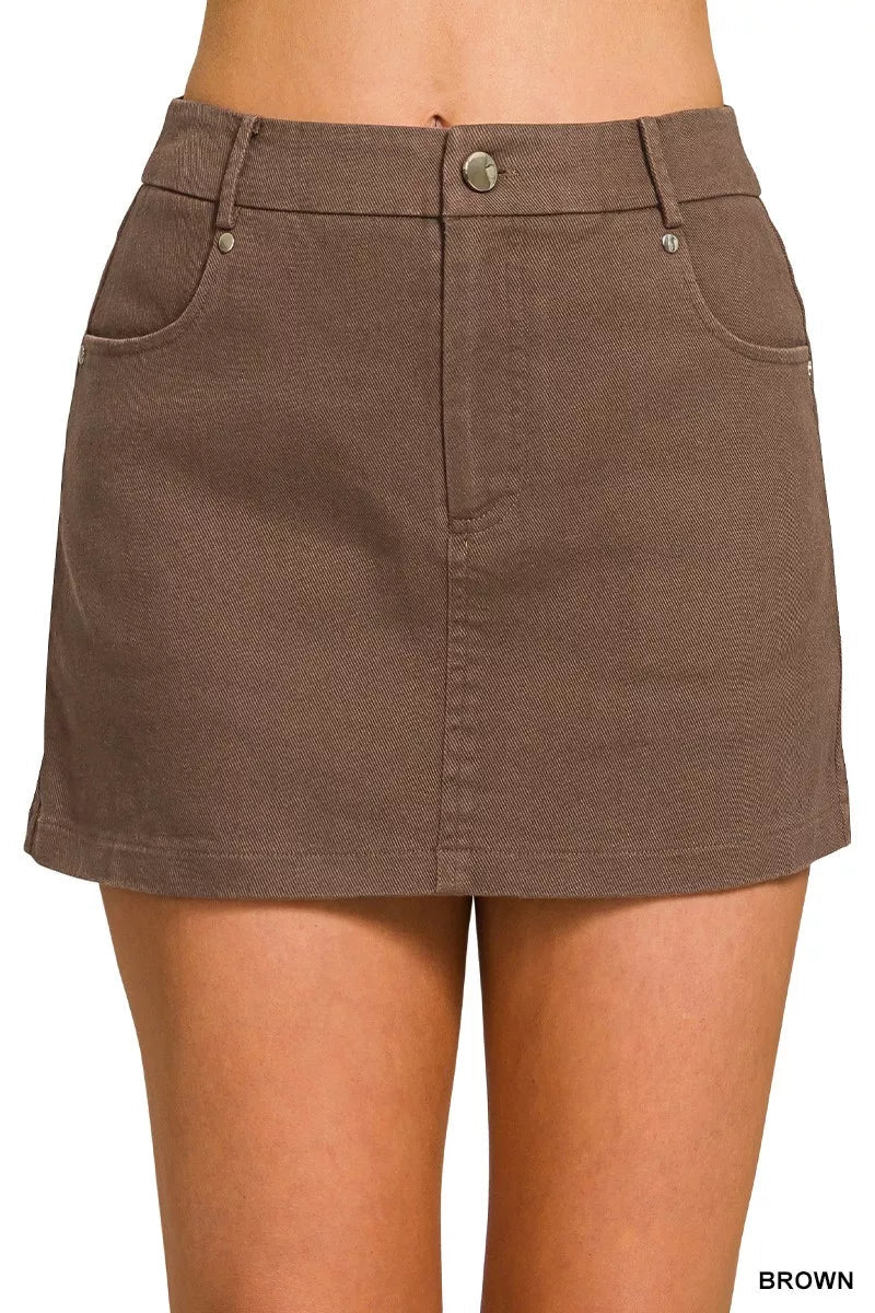 Cotton Twill Lined Mini Skirts - Aura Apparel