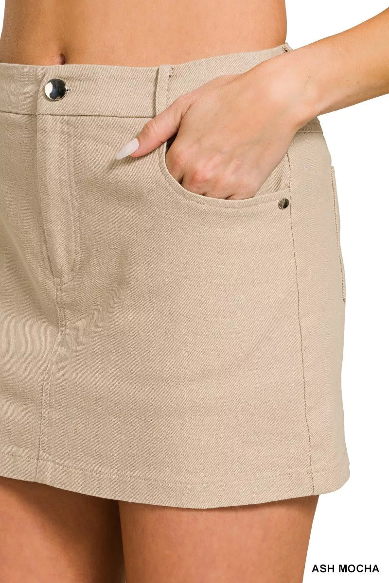 Cotton Twill Lined Mini Skirts - Aura Apparel