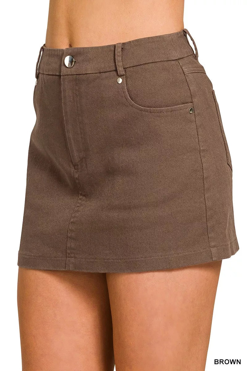 Cotton Twill Lined Mini Skirts - Aura Apparel