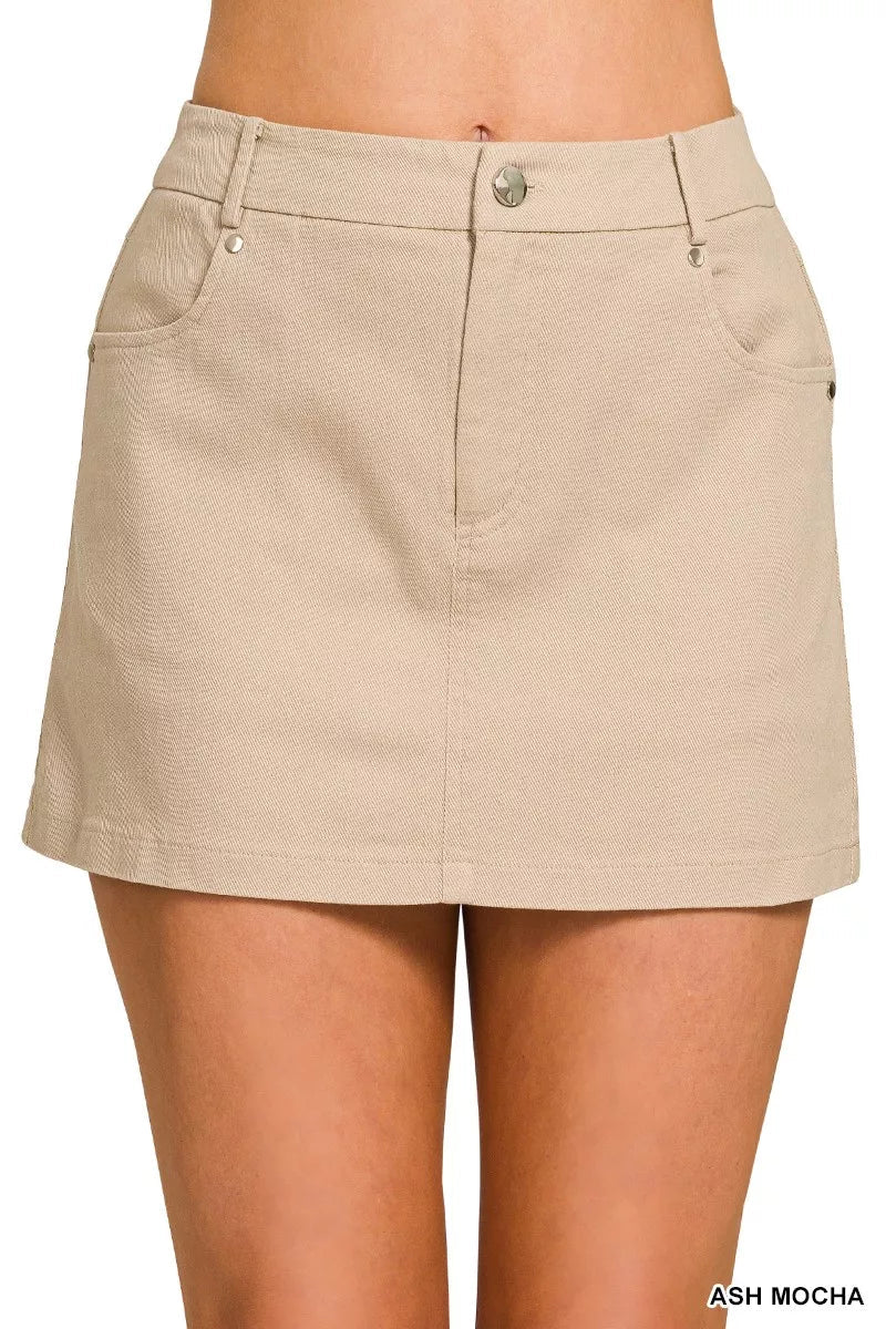 Cotton Twill Lined Mini Skirts - Aura Apparel