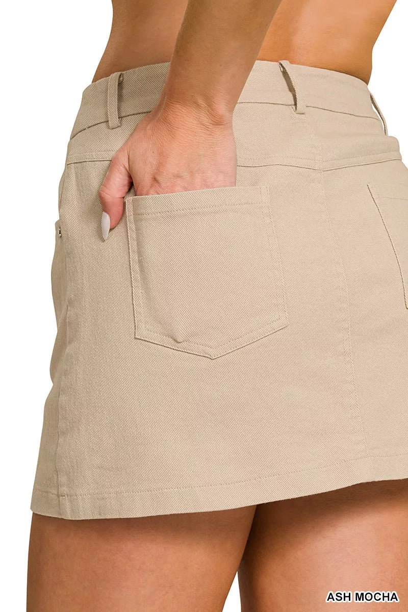 Cotton Twill Lined Mini Skirts - Aura Apparel