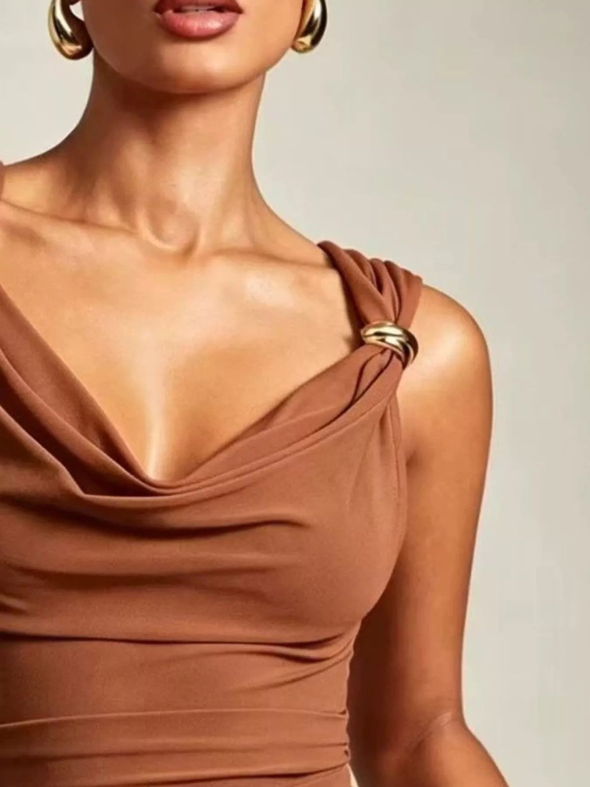 Cowl Neck Tank with Metal Ring Accents - Aura Apparel