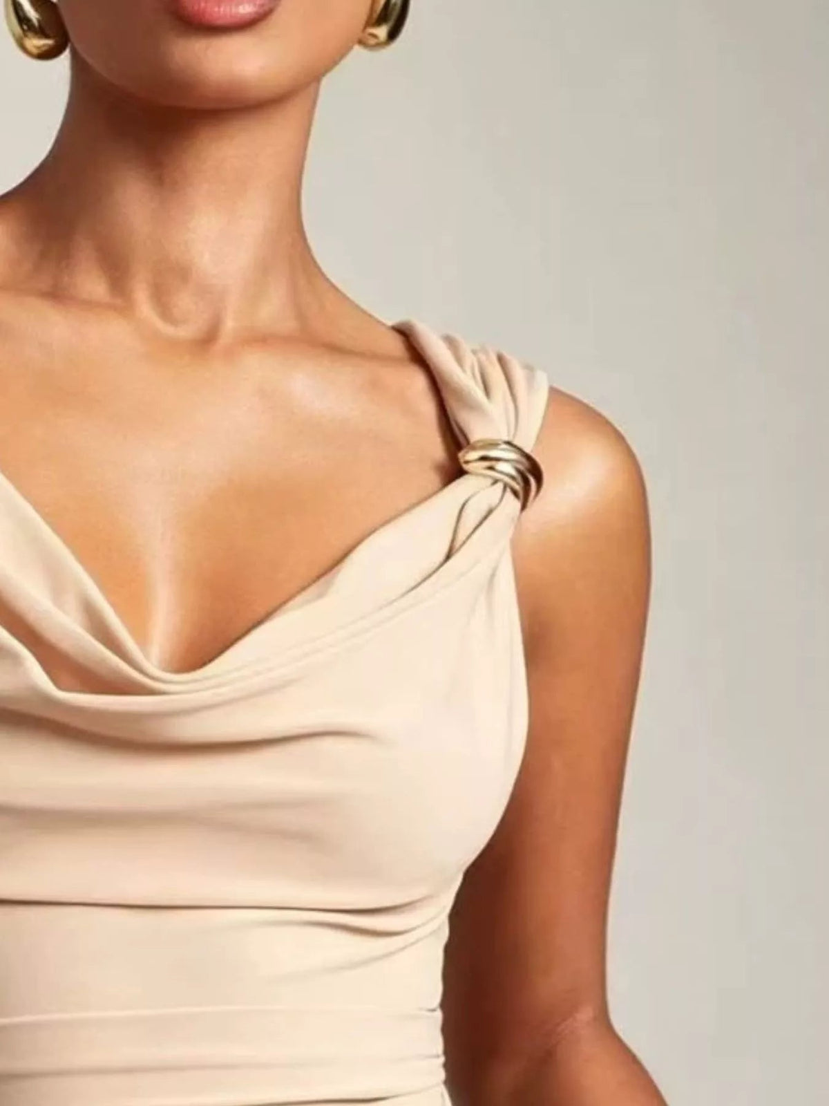 Cowl Neck Tank with Metal Ring Accents - Aura Apparel