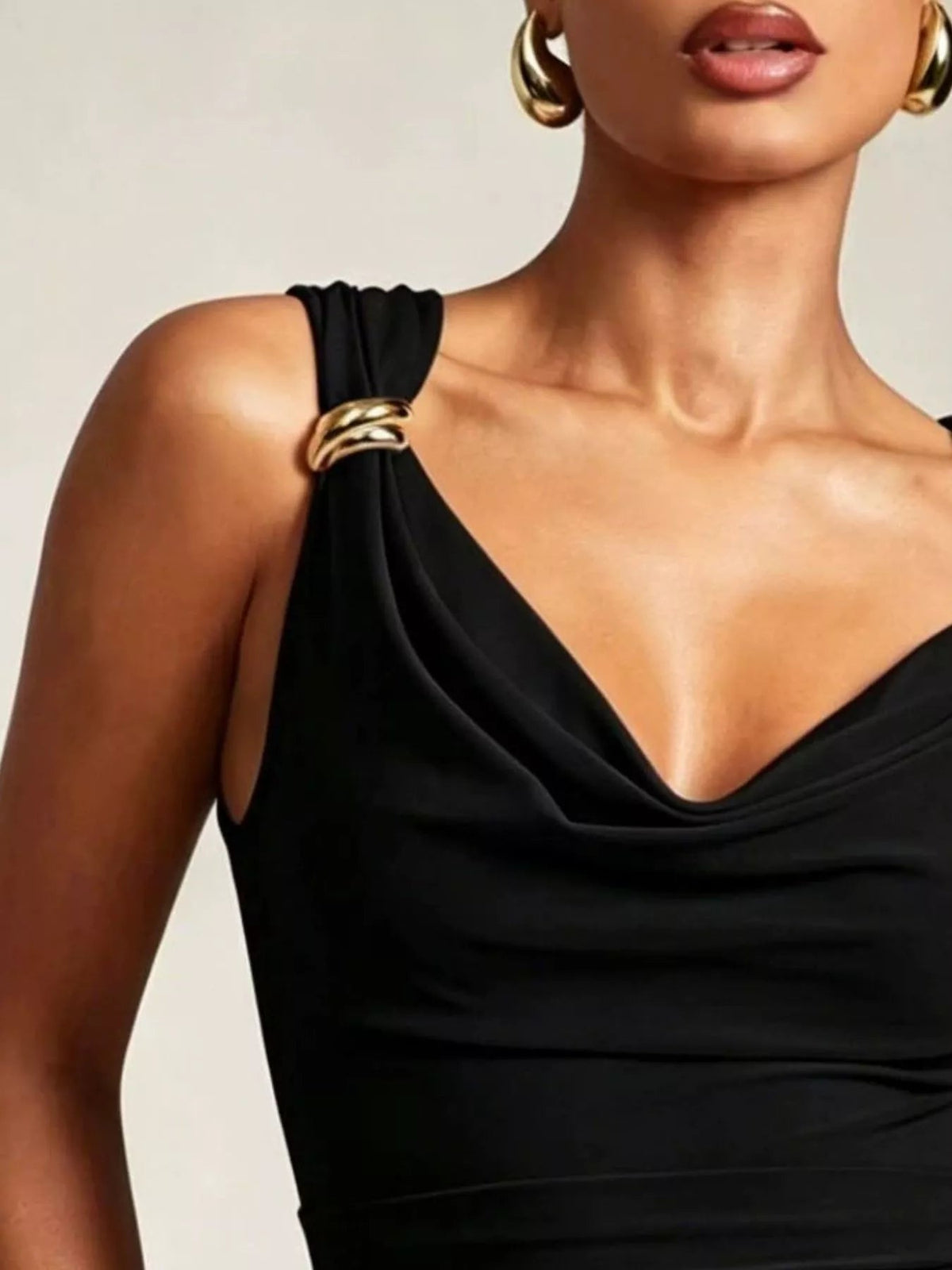 Cowl Neck Tank with Metal Ring Accents - Aura Apparel