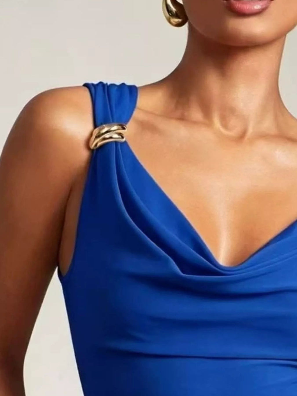 Cowl Neck Tank with Metal Ring Accents - Aura Apparel