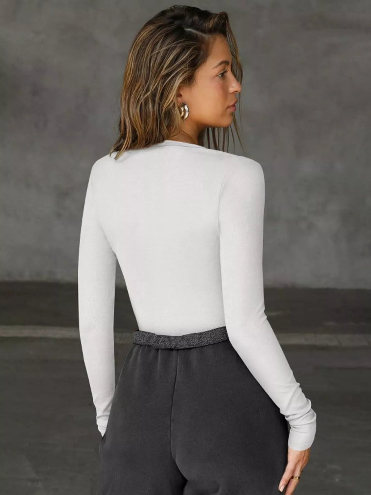 Deep V-Neck Long Sleeve Top - Aura Apparel