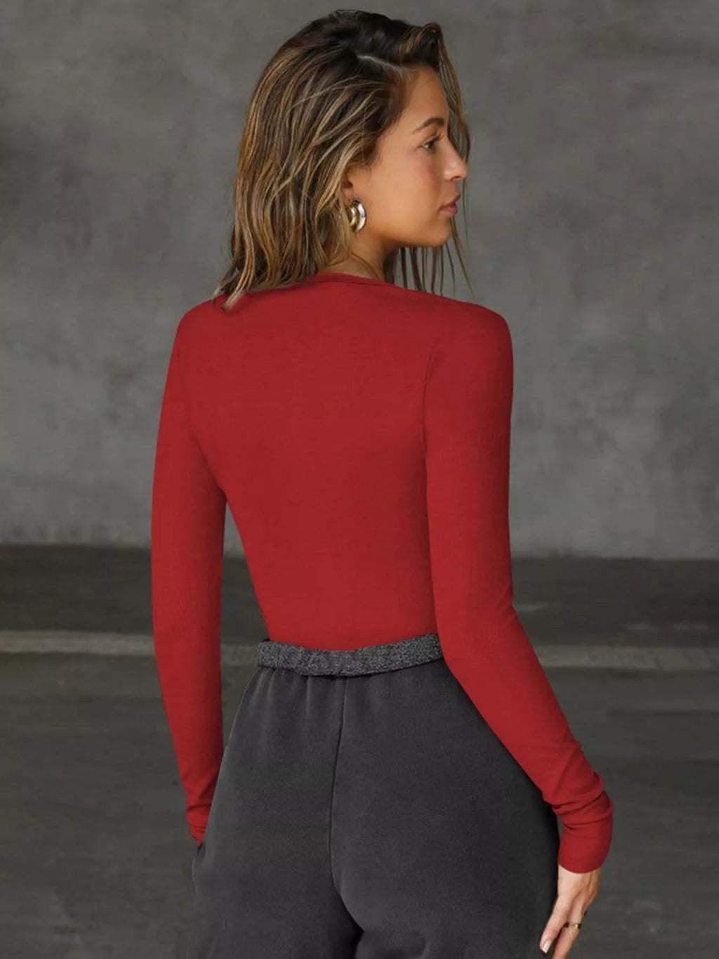Deep V-Neck Long Sleeve Top - Aura Apparel