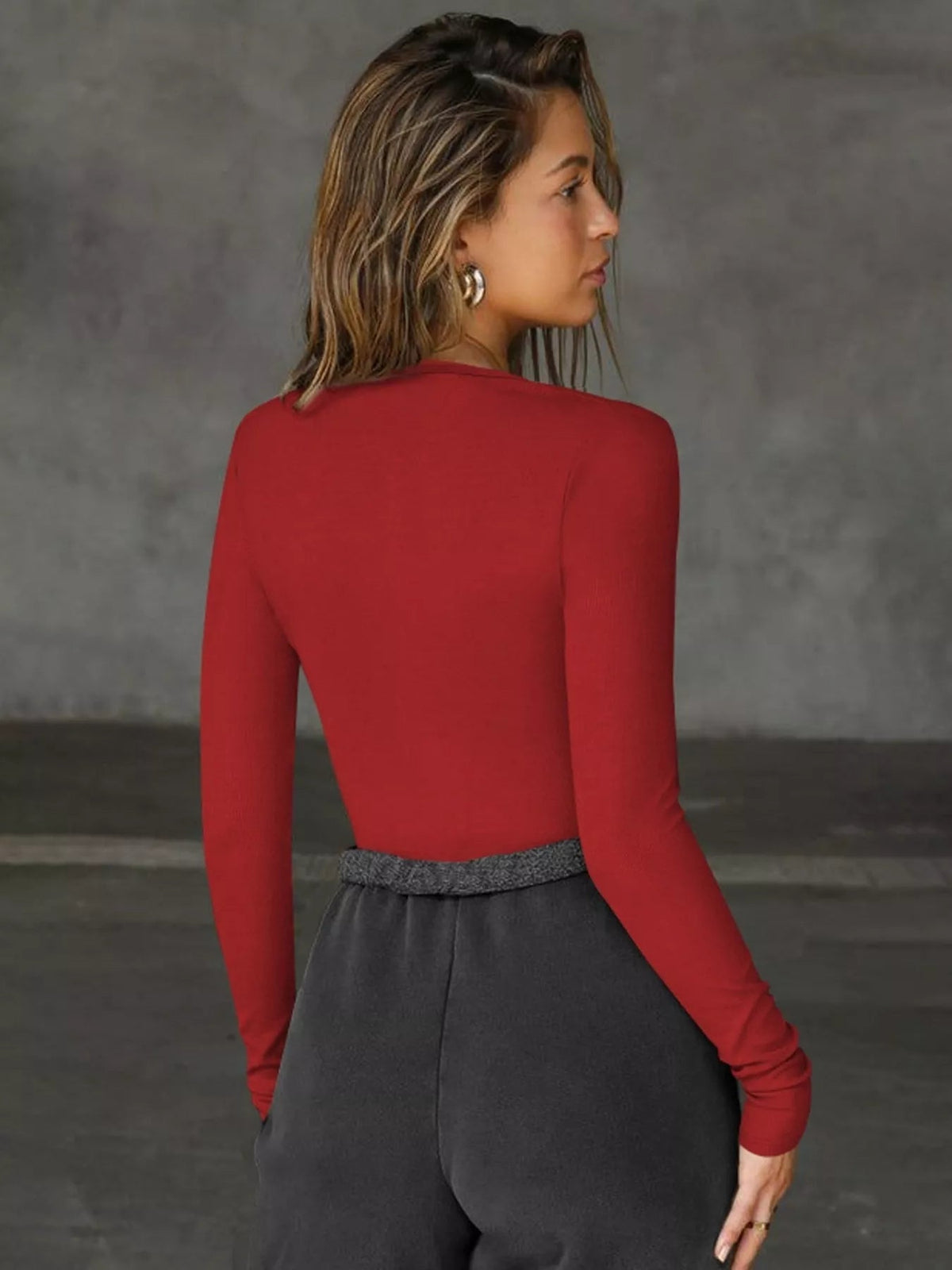 Deep V-Neck Long Sleeve Top - Aura Apparel