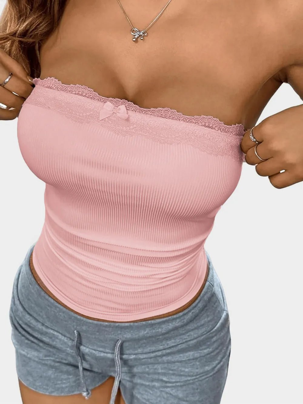 Devine Lace Detail Bow Tube Top - Aura Apparel