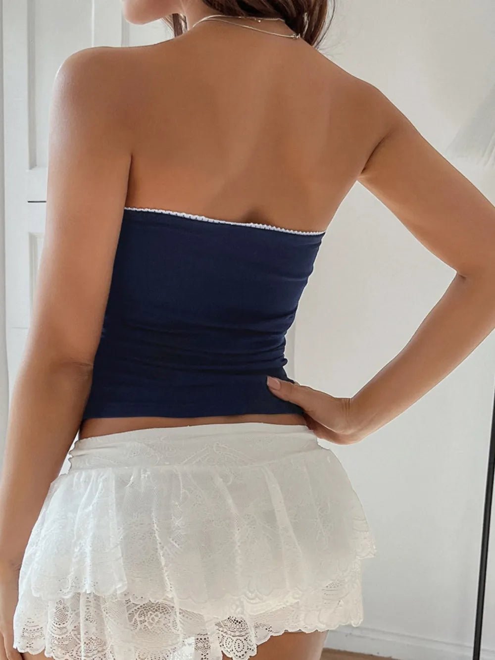 Devine Lace Detail Bow Tube Top - Aura Apparel
