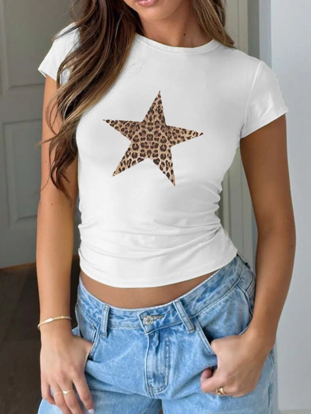 Devine Star Round Neck Short Sleeve T-Shirt - Aura Apparel