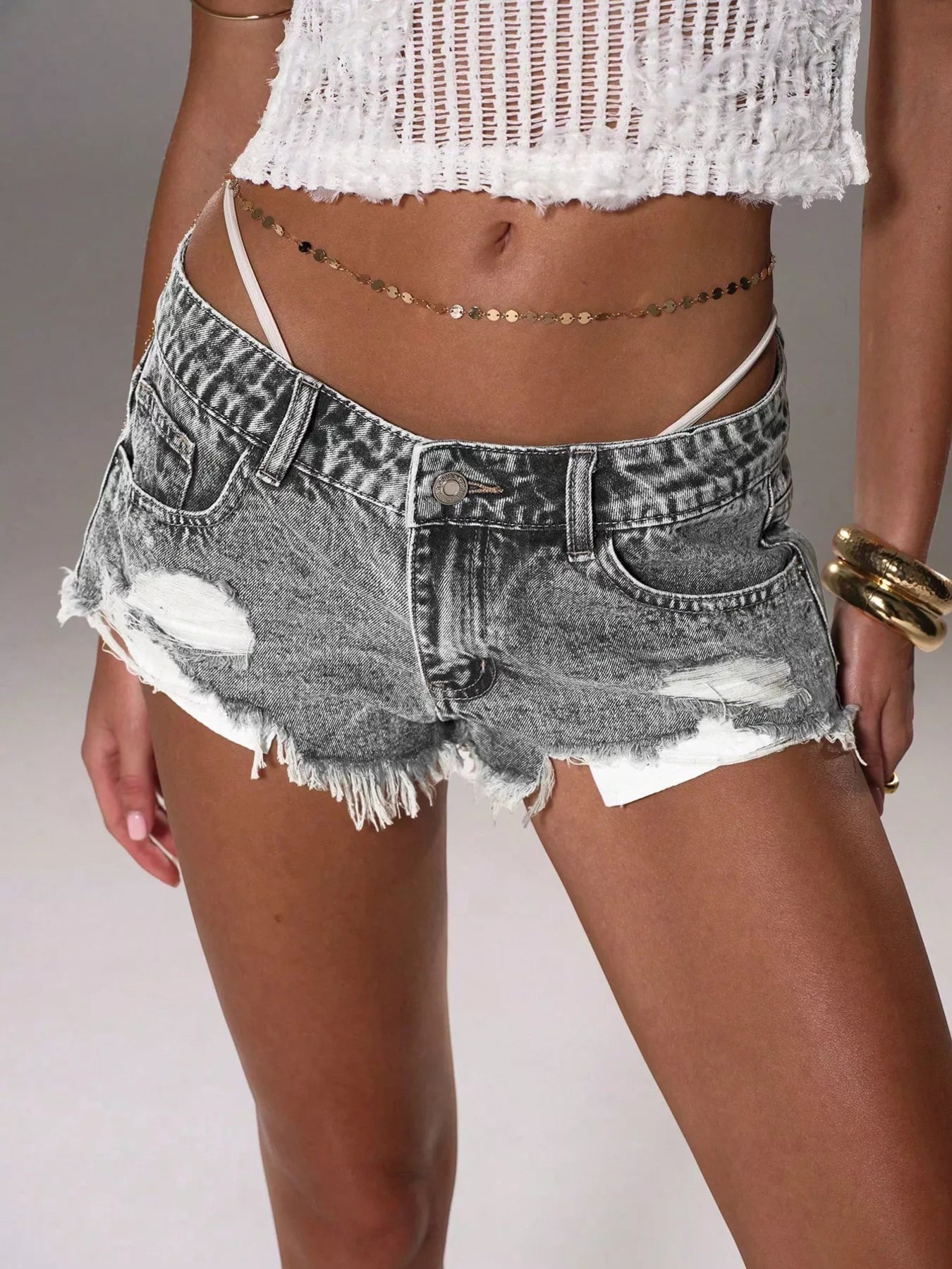 Distressed Acid Wash Denim Shorts - Aura Apparel
