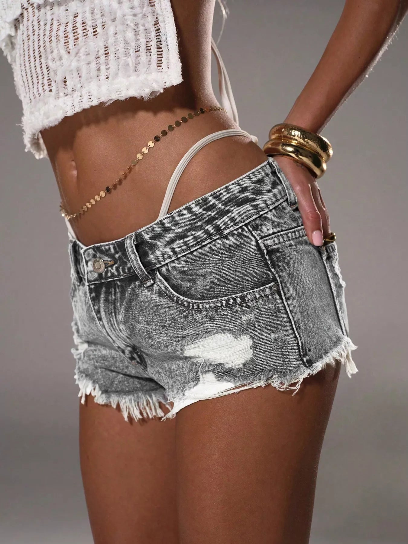 Distressed Acid Wash Denim Shorts - Aura Apparel