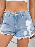 Distressed Raw Hem Denim Shorts - Aura Apparel