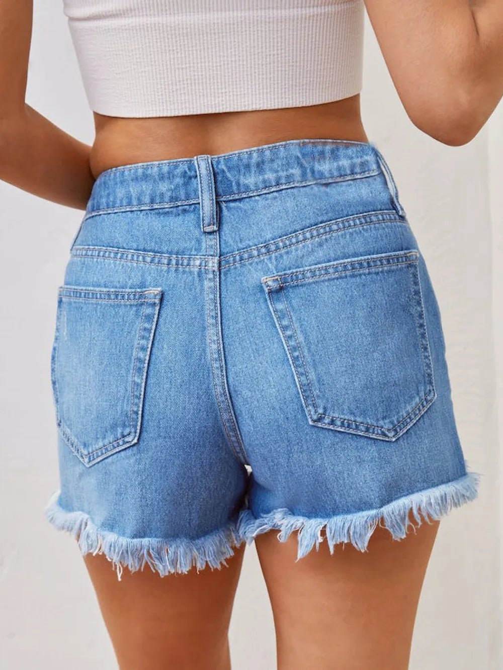 Distressed Raw Hem Denim Shorts - Aura Apparel