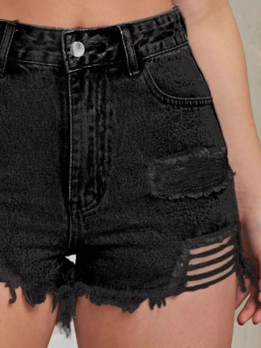 Distressed Raw Hem High Waist Denim Shorts - Aura Apparel