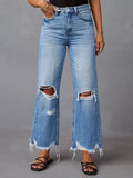 Distressed Raw Hem Jeans with Pockets - Aura Apparel