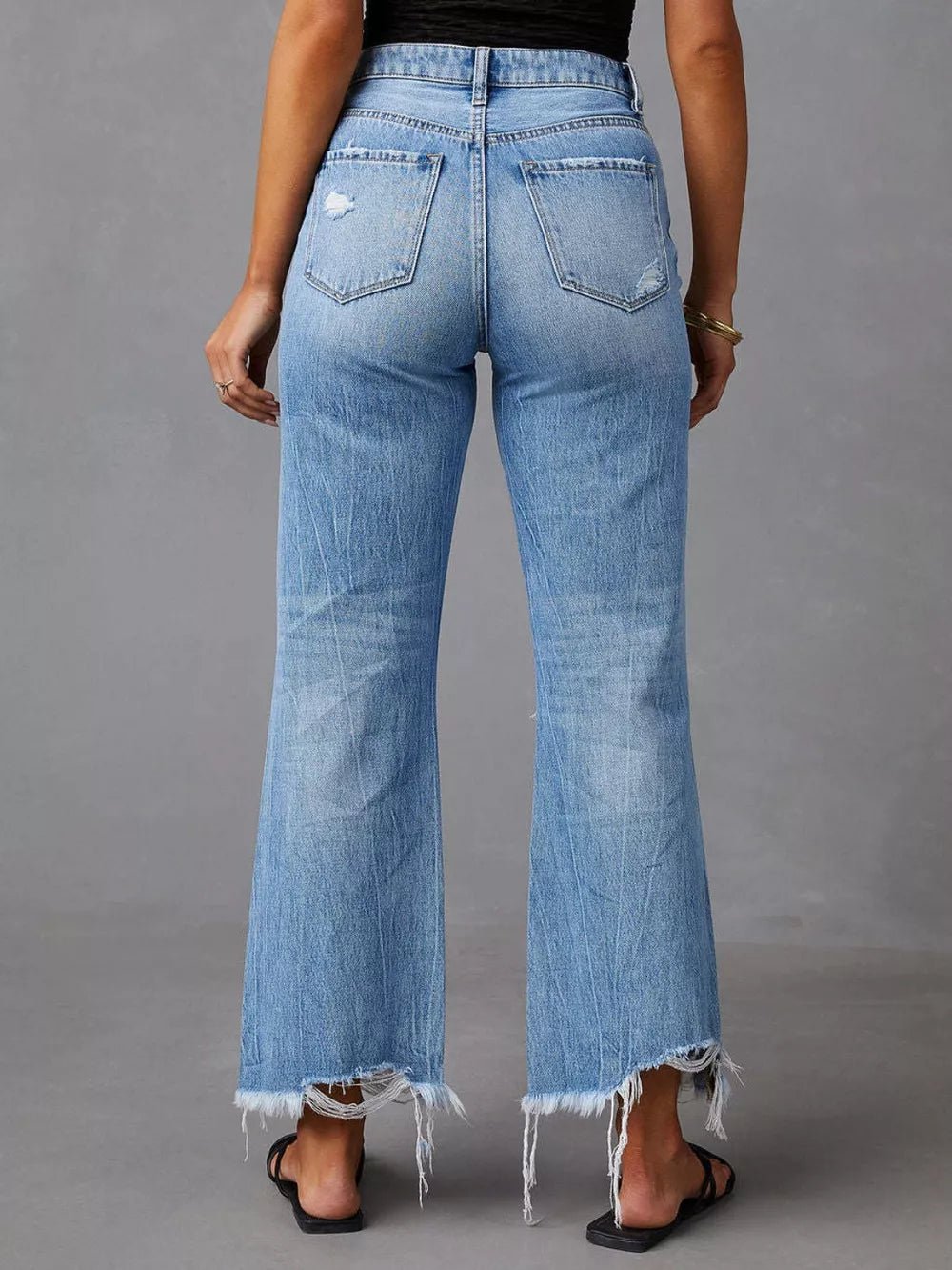 Distressed Raw Hem Jeans with Pockets - Aura Apparel