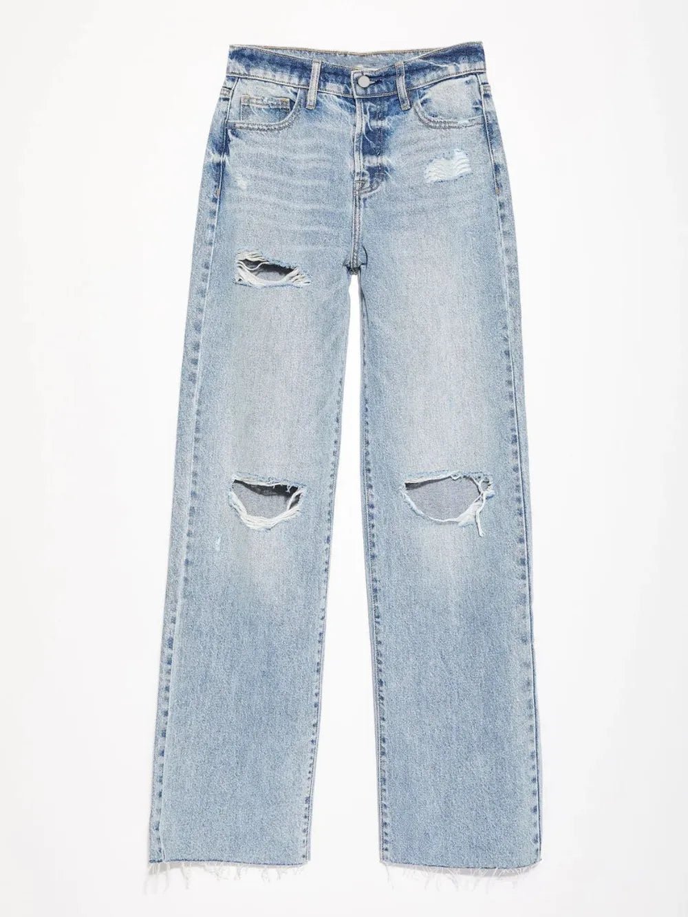 Distressed Straight Leg Jeans with Pockets - Aura Apparel