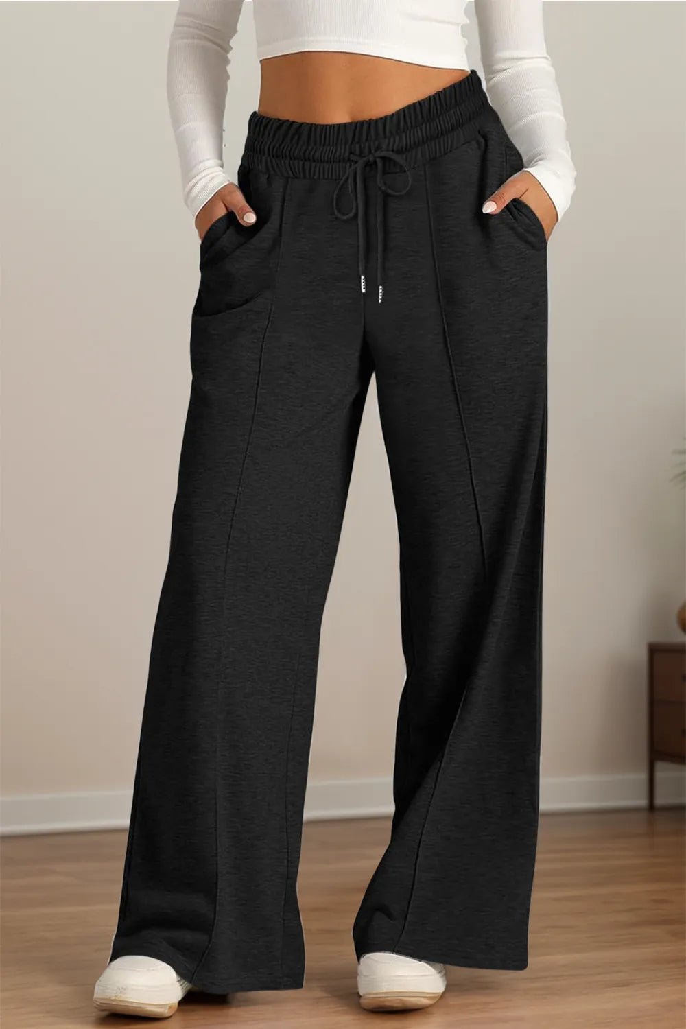 Drawstring Waist Wide Leg Pants - Aura Apparel