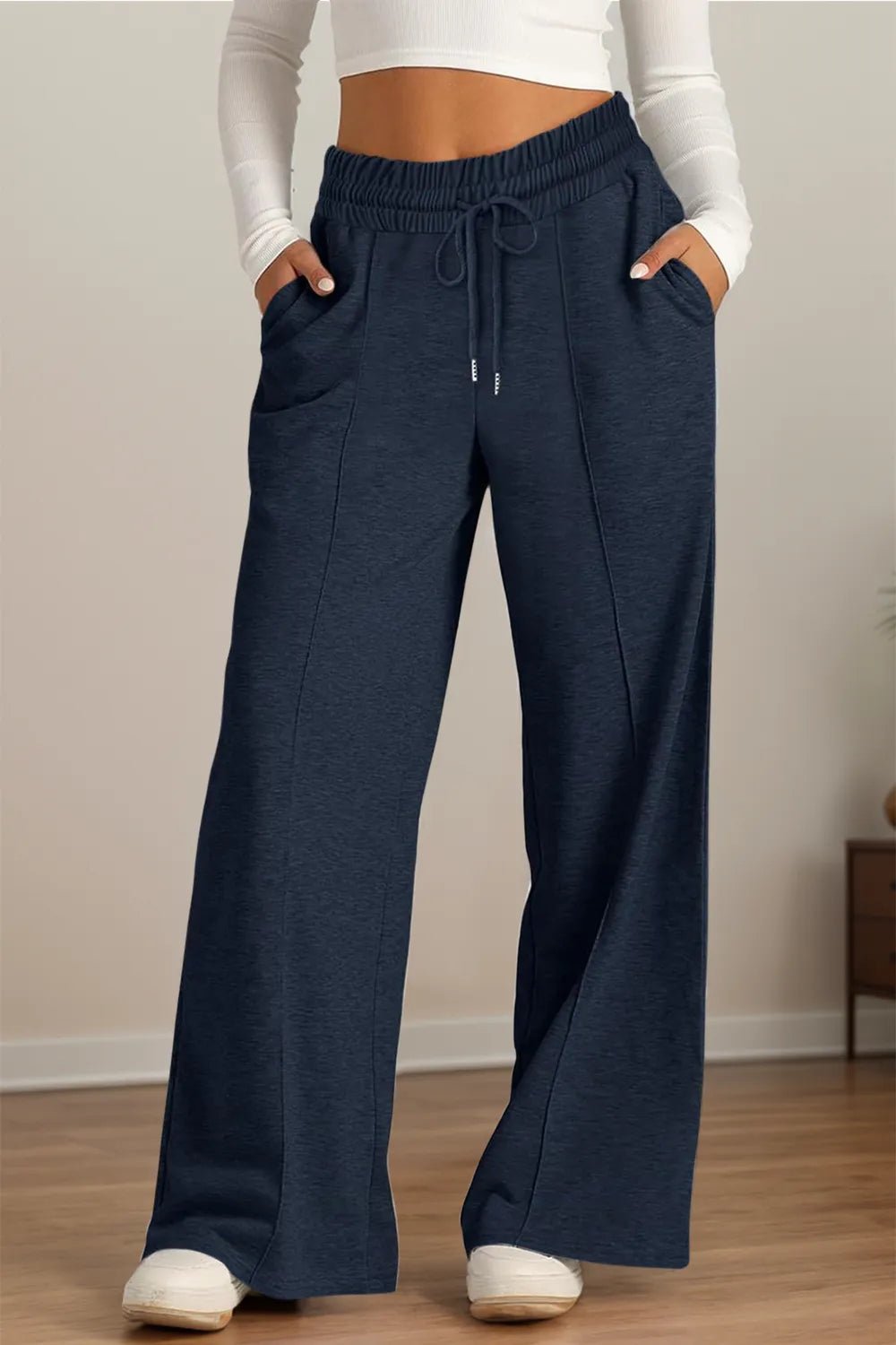 Drawstring Waist Wide Leg Pants - Aura Apparel