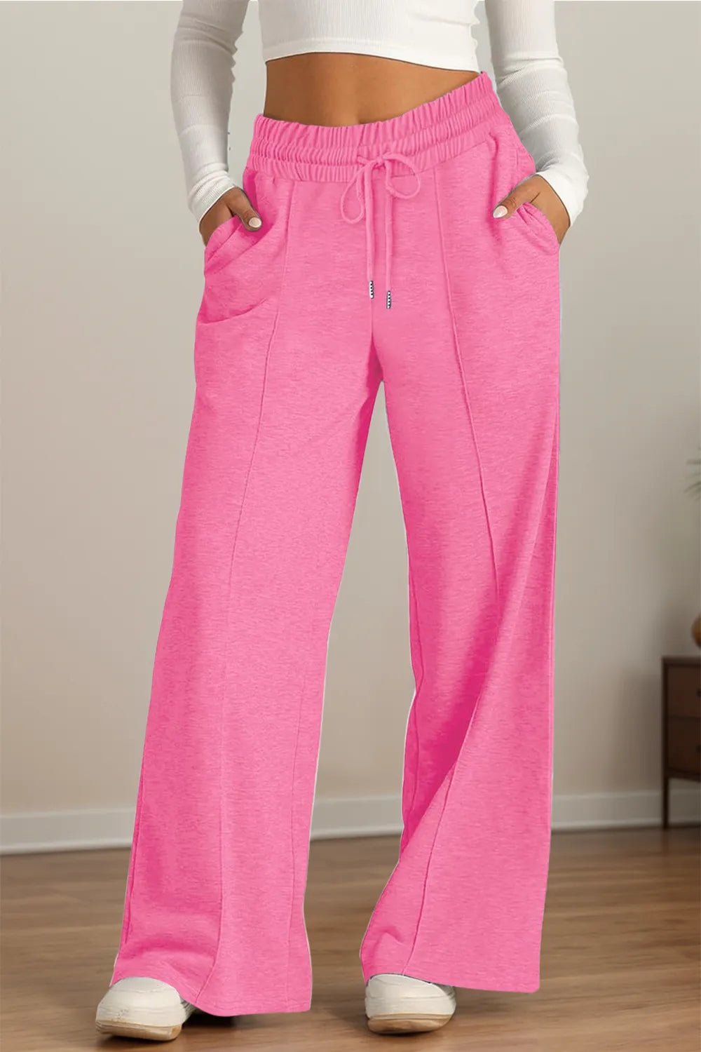 Drawstring Waist Wide Leg Pants - Aura Apparel