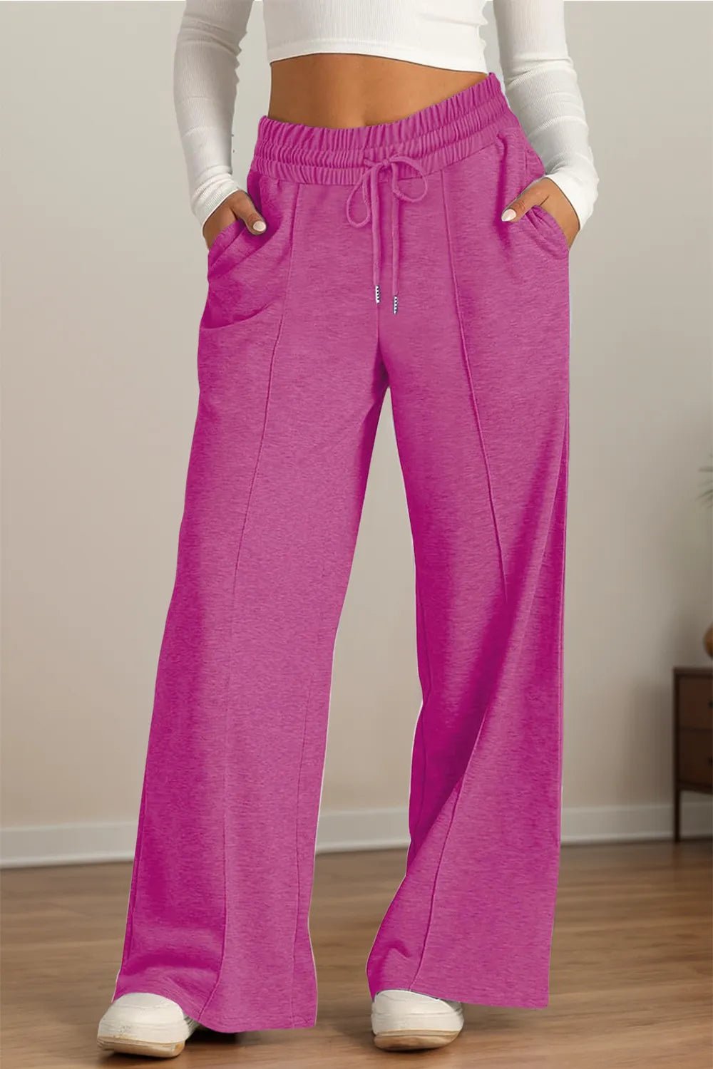 Drawstring Waist Wide Leg Pants - Aura Apparel