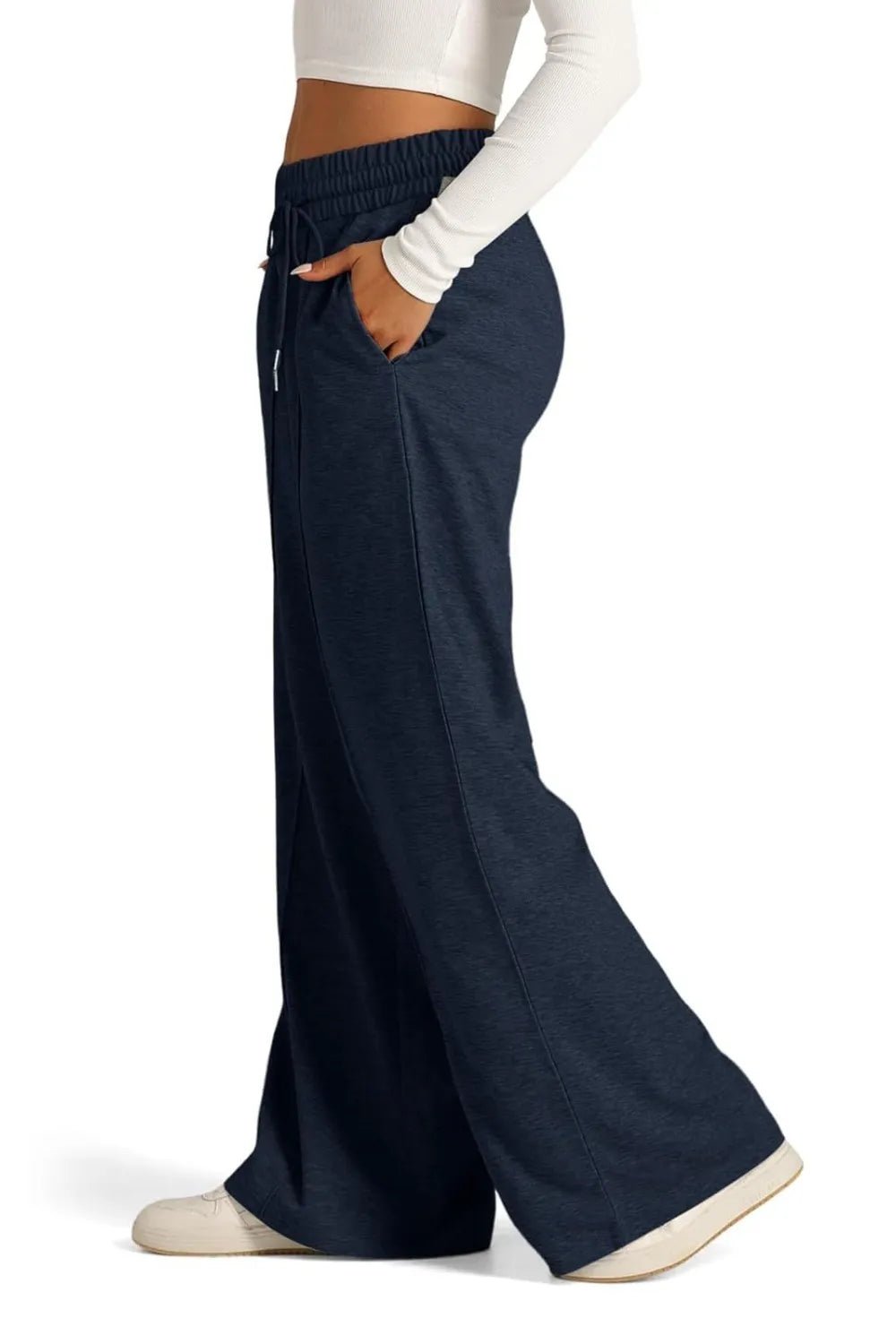 Drawstring Waist Wide Leg Pants - Aura Apparel