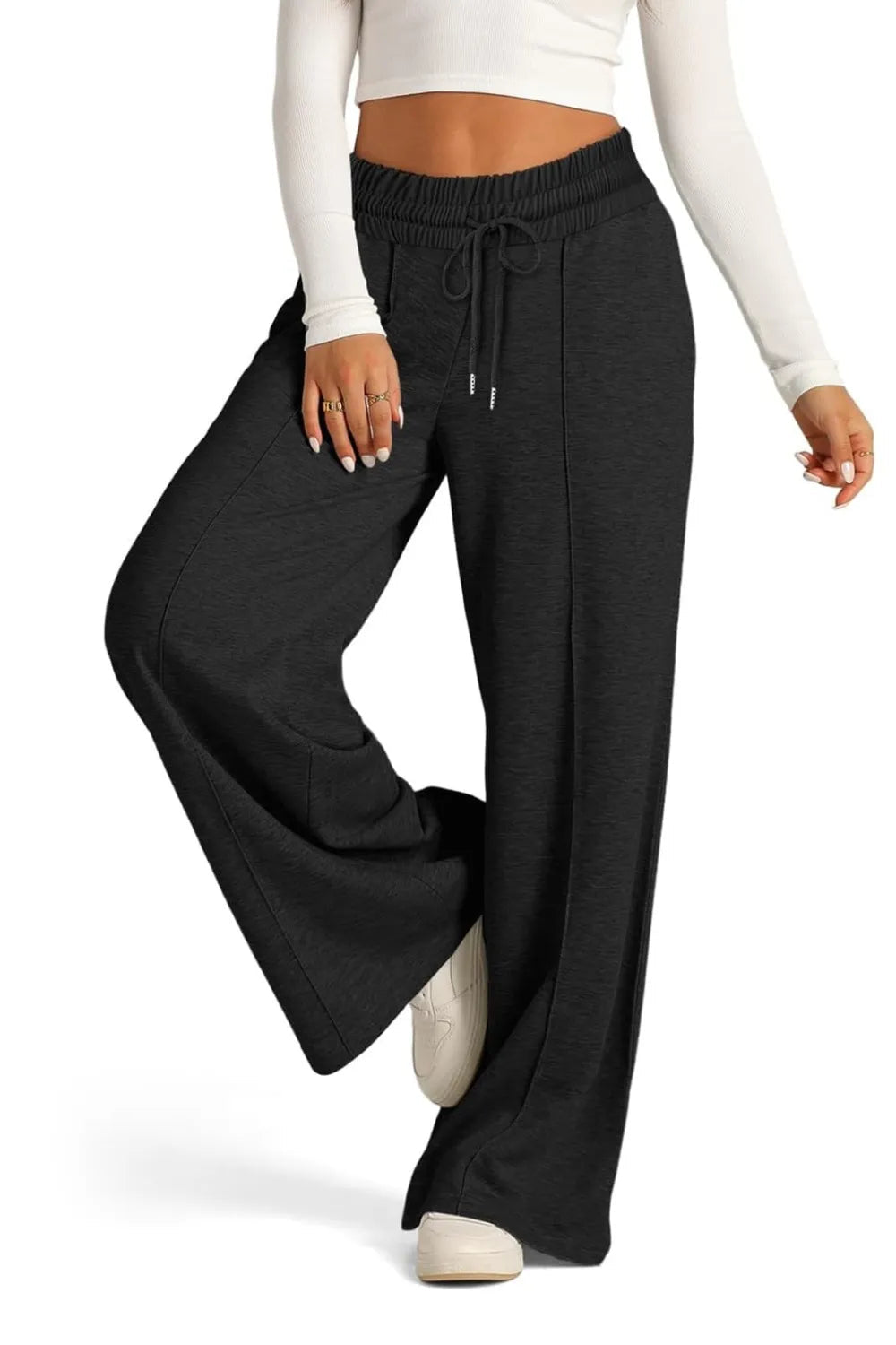 Drawstring Waist Wide Leg Pants - Aura Apparel