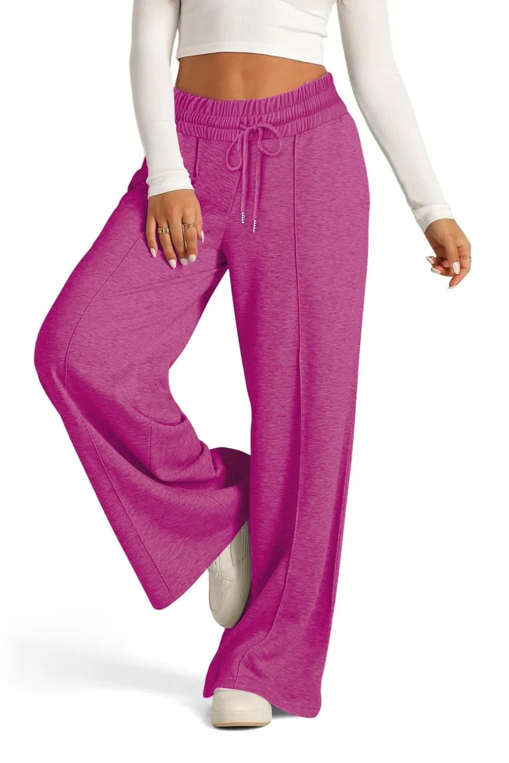 Drawstring Waist Wide Leg Pants - Aura Apparel
