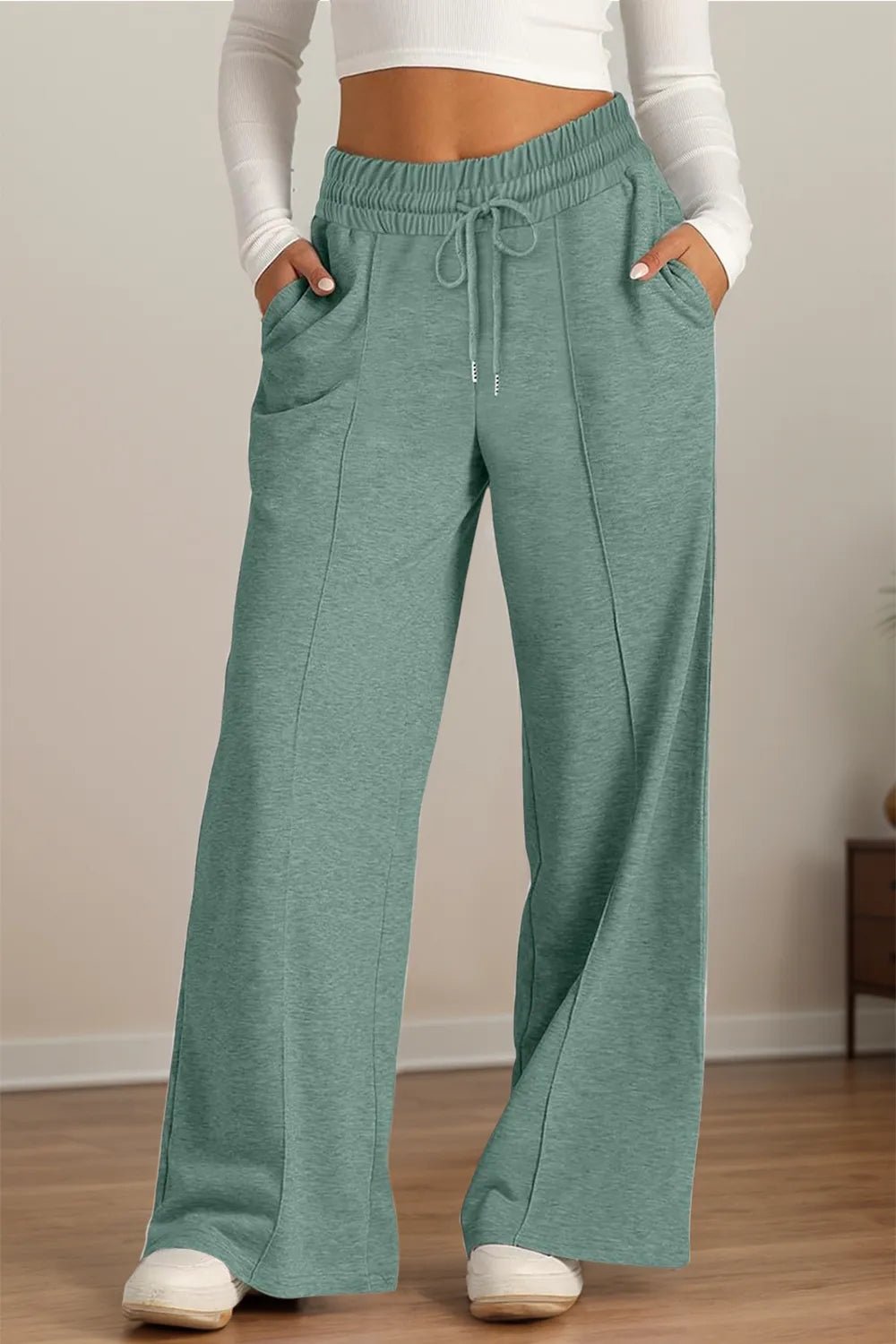 Drawstring Waist Wide Leg Pants - Aura Apparel