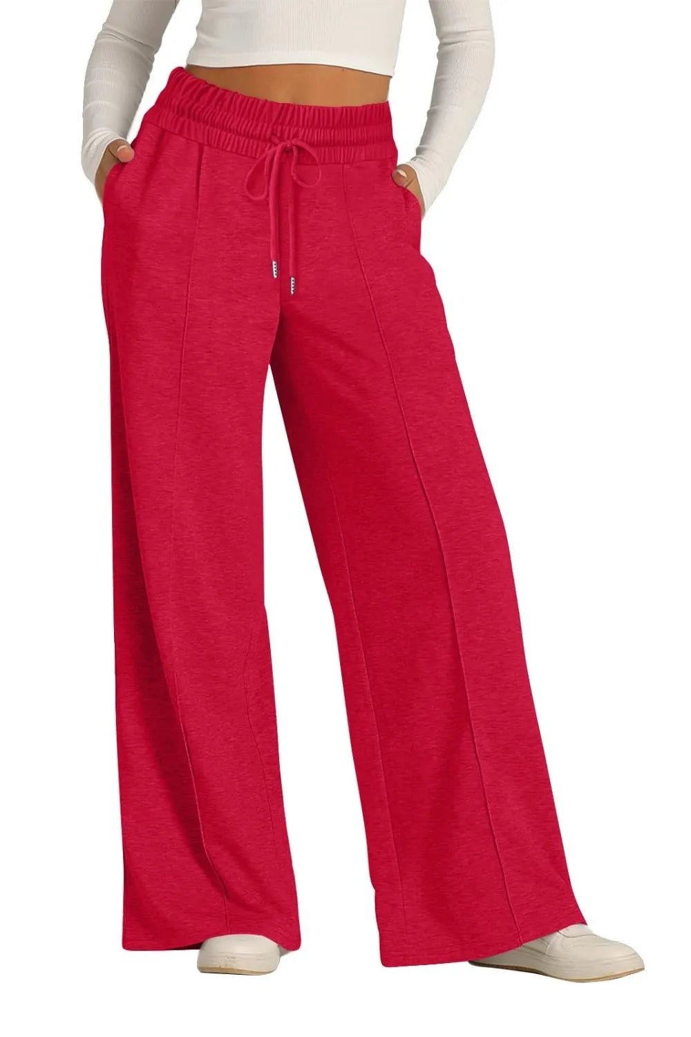 Drawstring Waist Wide Leg Pants - Aura Apparel