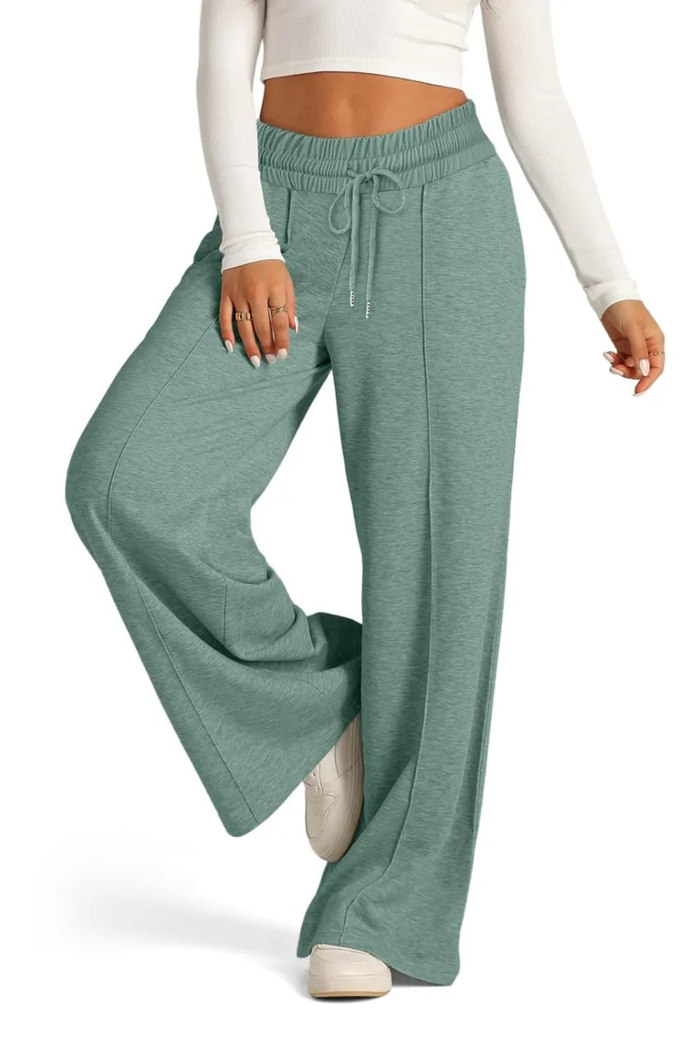 Drawstring Waist Wide Leg Pants - Aura Apparel