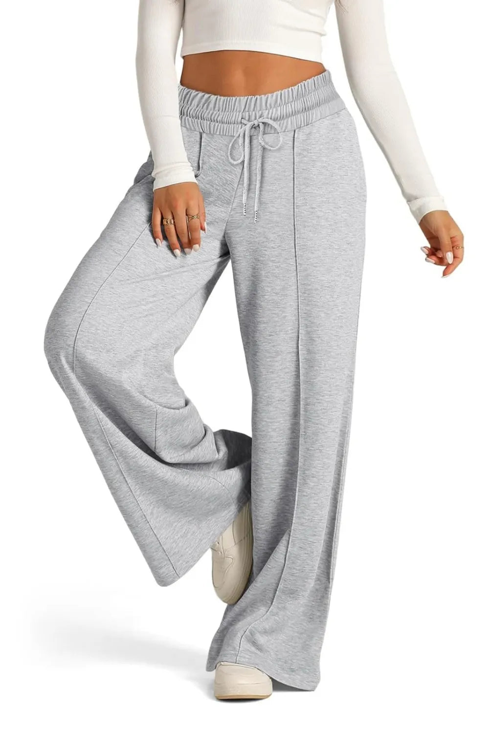 Drawstring Waist Wide Leg Pants - Aura Apparel