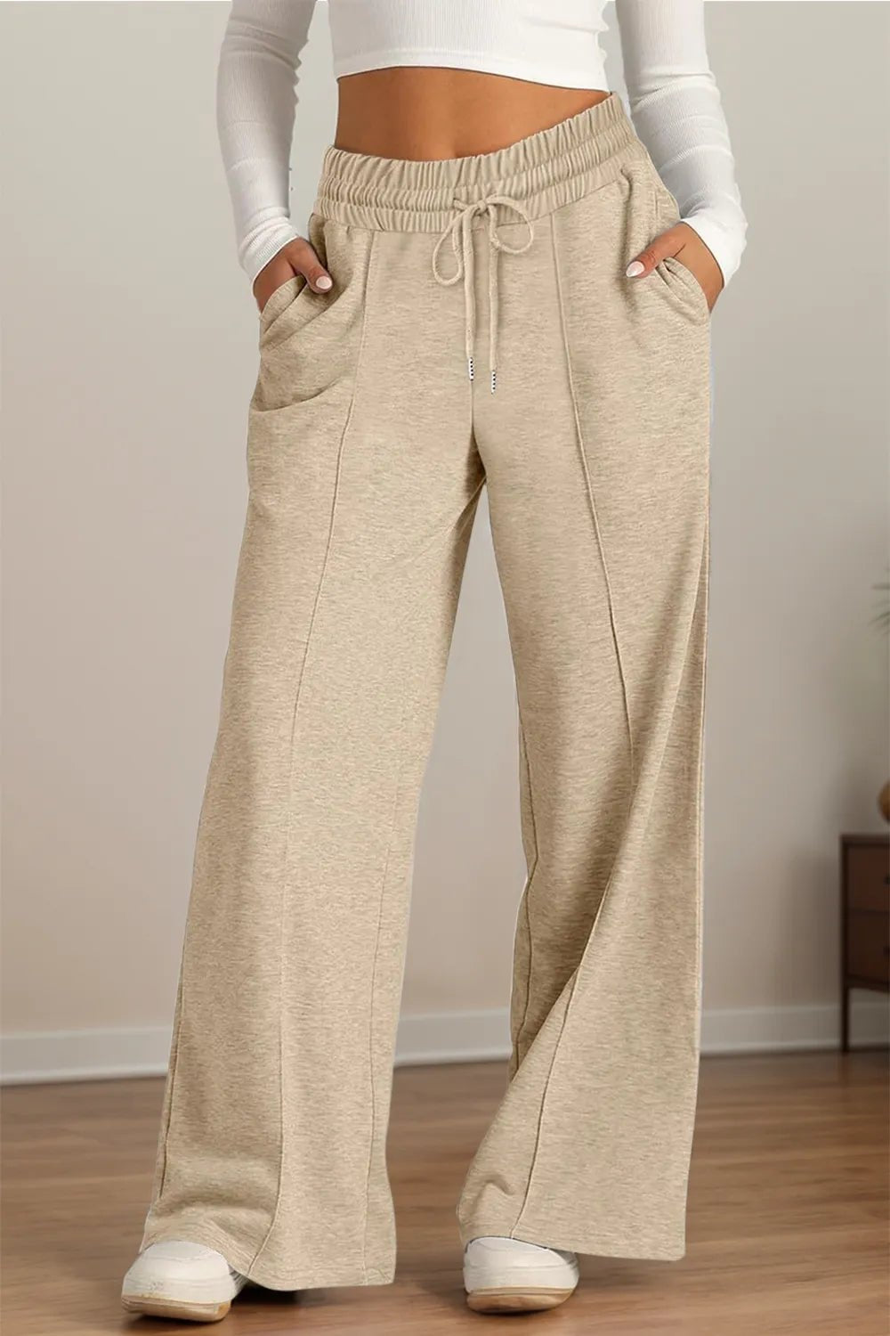 Drawstring Waist Wide Leg Pants - Aura Apparel