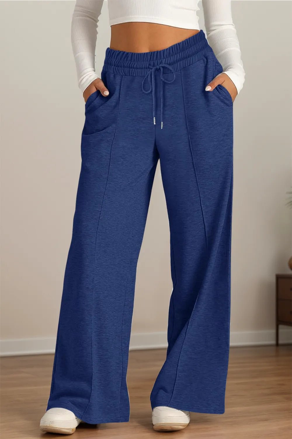 Drawstring Waist Wide Leg Pants - Aura Apparel