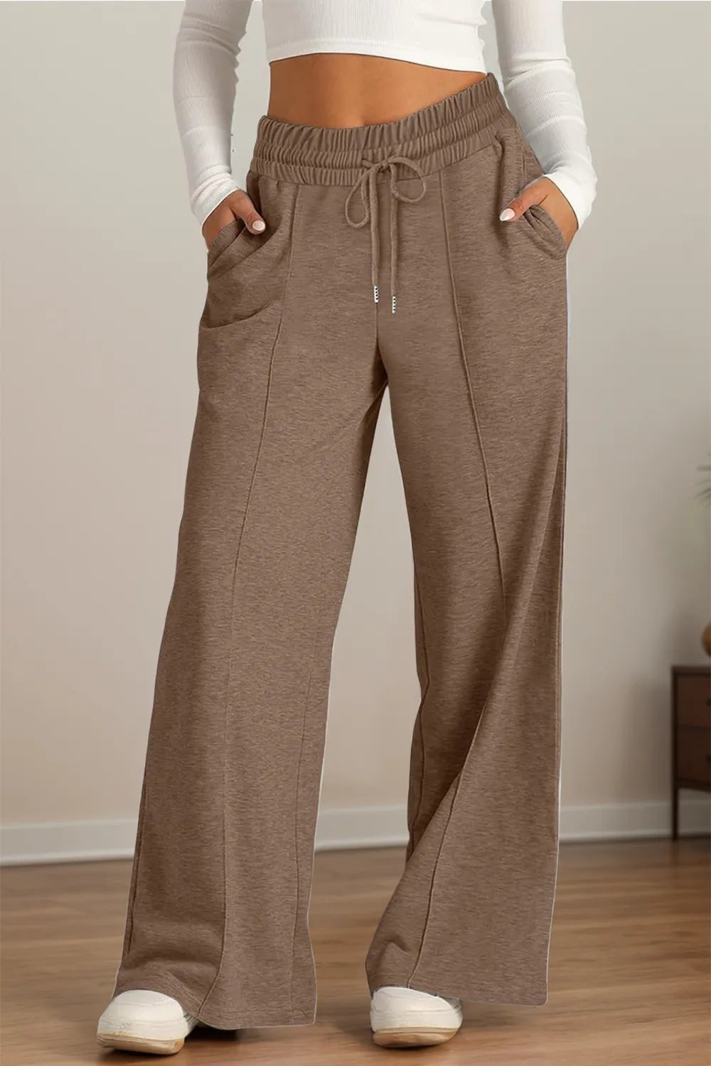 Drawstring Waist Wide Leg Pants - Aura Apparel