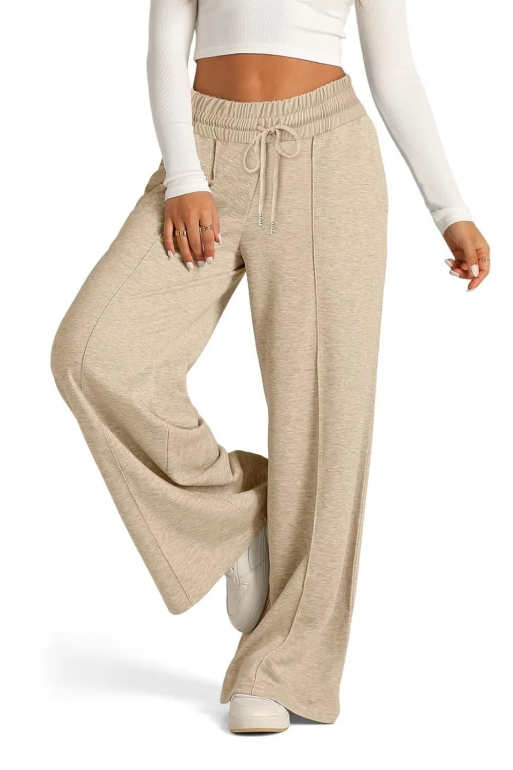 Drawstring Waist Wide Leg Pants - Aura Apparel
