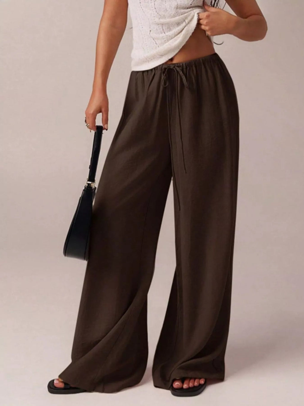 Drawstring Wide Leg Pants - Aura Apparel